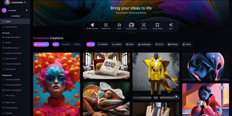 A screenshot of the Leonardio.ai app homepage.
